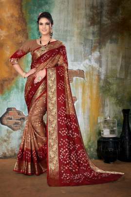 Art Silk With Zari Waving Bandhani Saree