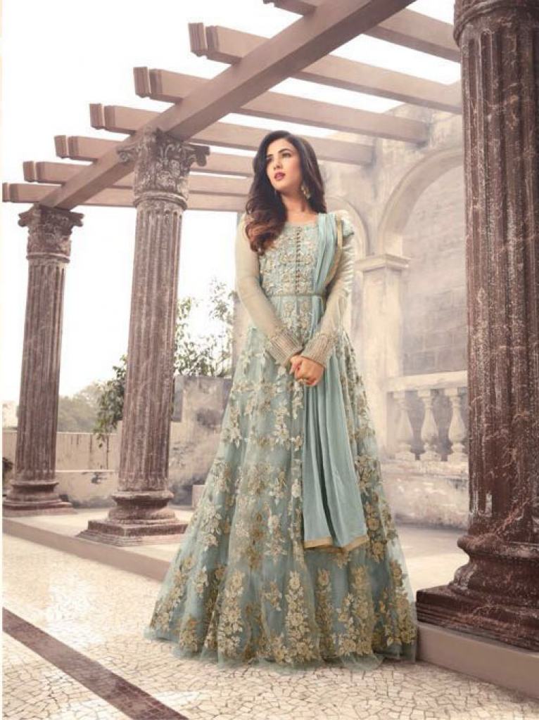 Maisha Blue Color Women's Wear Heavy Net Embroidery Anarkali