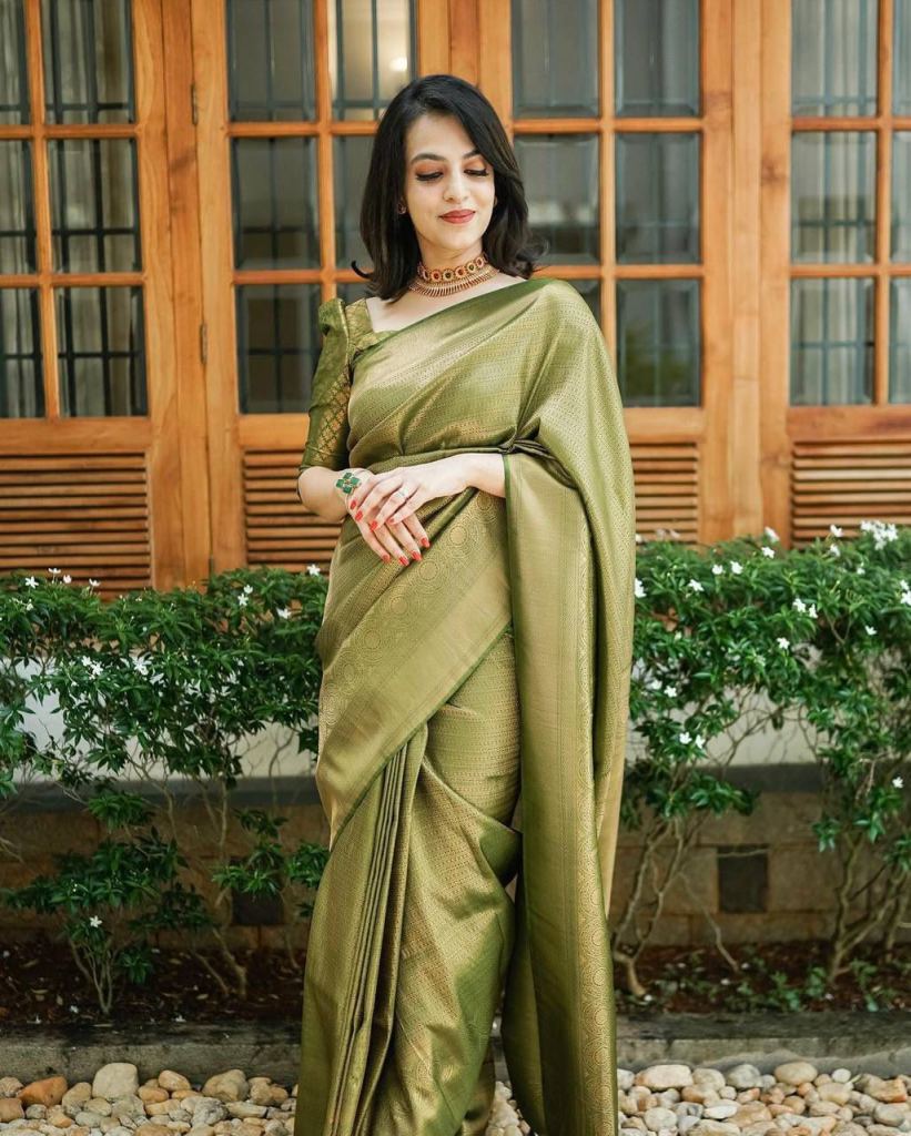 Olive Green Two Tone Silk Saree - Sarees Designer Collection