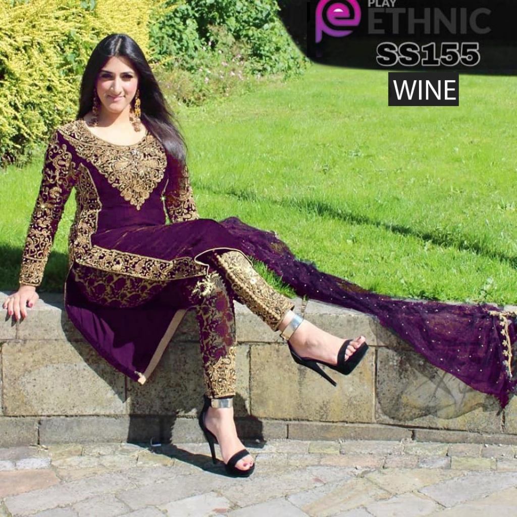 Wine Colored Velvet Designer Salwar Suit