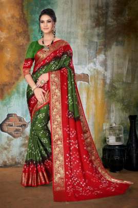 Art Silk With Zari Waving Bandhani Saree