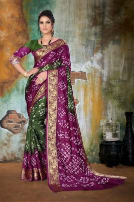 Art Silk With Zari Waving Bandhani Saree