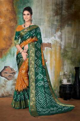 Art Silk With Zari Waving Bandhani Saree