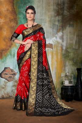 Art Silk With Zari Waving Bandhani Saree