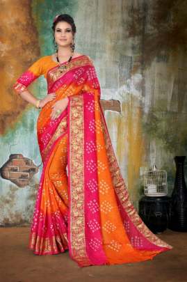 Art Silk With Zari Waving Bandhani Saree