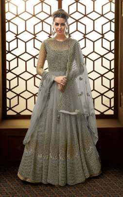 GLOSSY 15007 LIGHT GREY COLOUR  BEAUTIFUL EMBROIDERED ANARKALI DESIGNER SALWAR SUIT