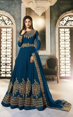 Glossy Simar Amyra Abha 9054 Rama Blue color Designer Anarkali party wear Salwar Kameez