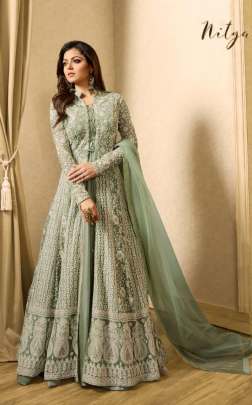 LT Fabrics Nitya 1706 pista green color net fabrics designer party wear anarkali suit