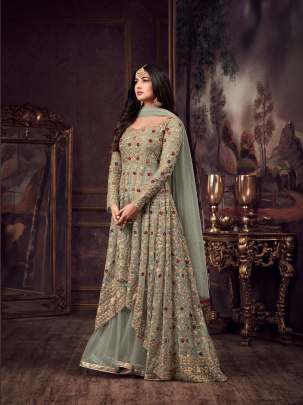 Long Anarkali Maisha 5608 Green Grey Suithouse.in