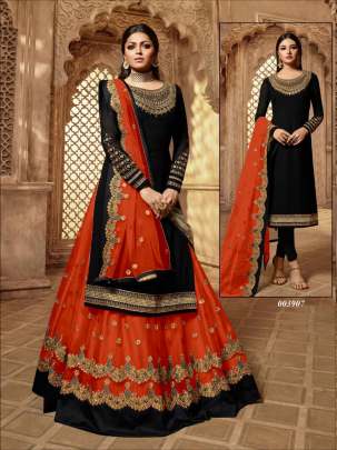  Lt Nitya 3907 Black To Orange Color Designer Lehenga .