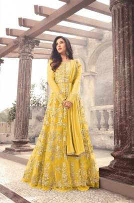 Maisha 5202  Yellow Color Heavy Net Embroidered And Stone Work Anarkali Suit