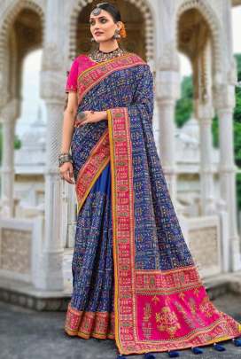 Navy Blue Banarasi Silk Embroidered Wedding Saree