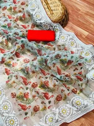 Organza Silk Saree With Lucknowi work