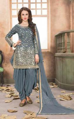 Patiyala Mirror 4004 Tapeta Silk Designer Wedding Wear Party wear Grey Color  Salwar Suit