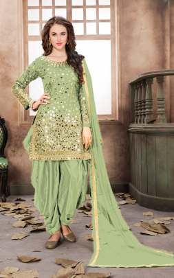 Patiyala Mirror 4004 Tapeta Silk Designer Wedding Wear Party wear  Pista green Color  Salwar Suit