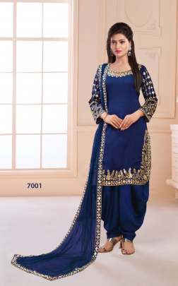 Patiyala Mirror 7001 Tapeta Silk Designer Wedding Wear Party wear Blue Color  Salwar Suit