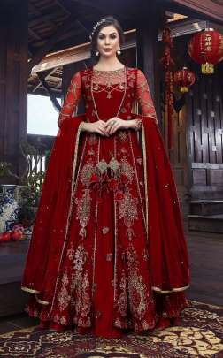 SWAGAT 6102 RED COLOUR ANARKALI STYLE DESIGNER WEDDING WEAR PARTY WEAR SUIT