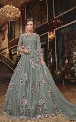 Swagat Violet Snow White 6302 grey Colors Net Fabric Anarkali Indian Women Salwar Suit