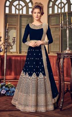 Swagat Violet Snow White 8 Swagat 5801 Blue color Anarkali style Heavy Embroidered suit