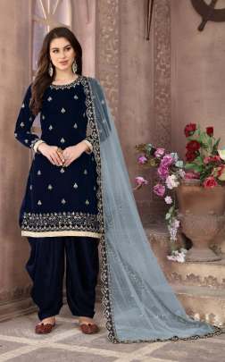 TWISHA VOL-18 BY TWISHA 1803 SERIES VELVET FABRICS BLUE COLOR DESIGNER PARTY WEAR  SALWAR SUIT