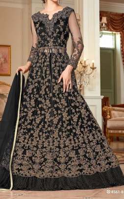 Vipul Fashion Dcat 51 Elegance 4561 Black colors Designer long Anarkali wedding party wear suit