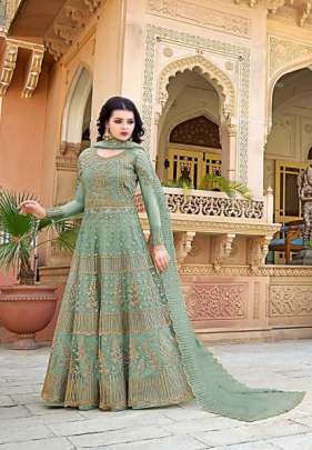 Women's  Wedding Wear  Designer Party Wear Salwar Suit Net and silk Fabrics Razzi 10034 Green